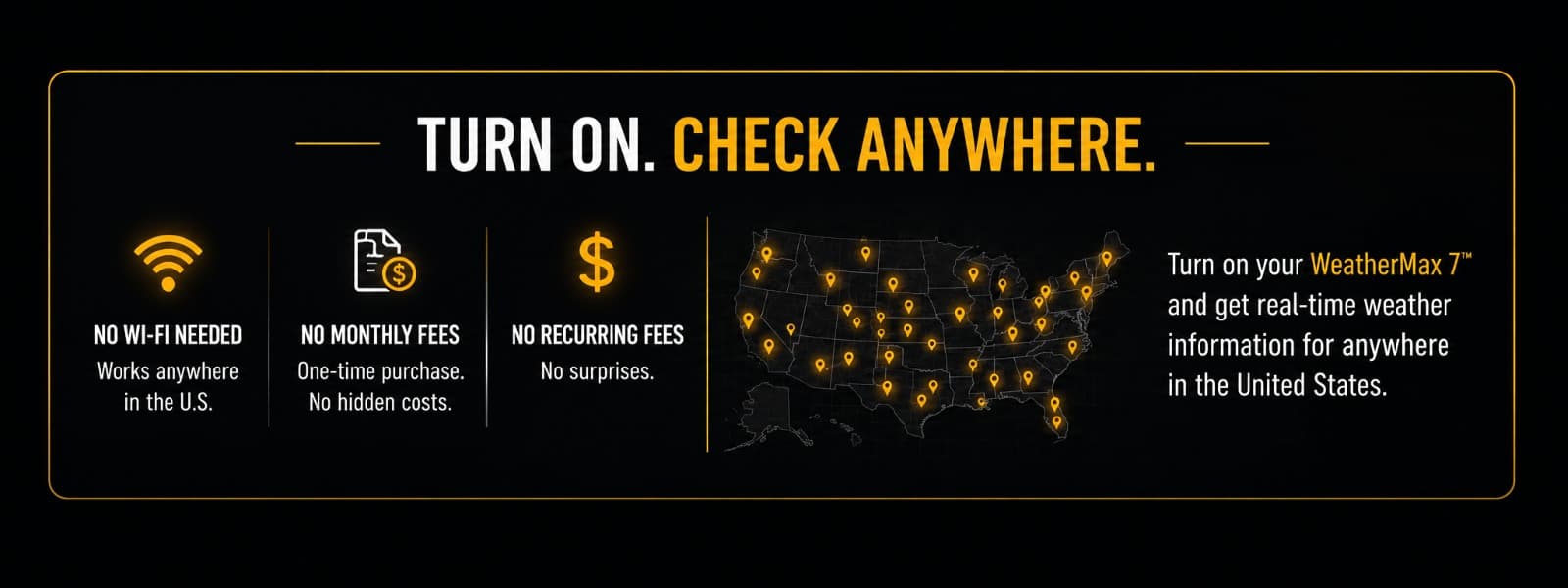 Turn On. Check Anywhere. — No Wi-Fi, no monthly fees, no recurring fees